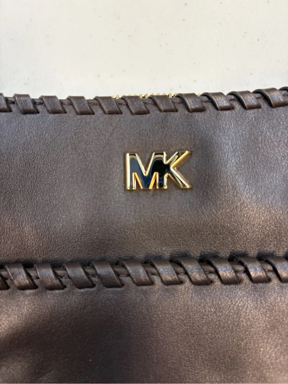 Michael Kors Medium Pocket Pack Crossbody Brown Leather Whipstitch Bag